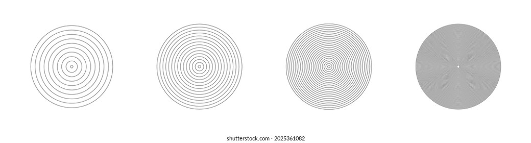 Conjunto de círculos concéntricos aislados sobre un fondo blanco. Circulación concéntrica.Ilustración vectorial.