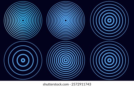 Set of concentric circles isolated on a white background. Concentric circulation. Vector illustration. Circle blue earthquake icon. Round vibration eps10