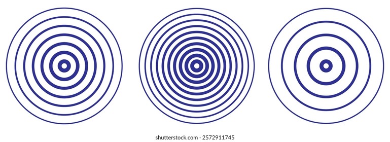 Set of concentric circles isolated on a white background. Concentric circulation. Vector illustration. Circle blue earthquake icon. Round vibration eps10