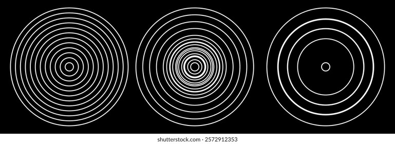 Set of concentric circles isolated on a white background. Concentric circulation. Vector illustration. Circle black earthquake icon. Round vibration eps10