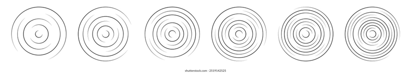 Conjunto de ícones de vetor de círculo ondulado concêntrico. Sinal radial, onda sonar, ícones de onda sonora 