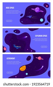 Set of Concept Banner Templates. Outer Space, Science, Astronomy and Astrophysich. Flat Style Vector Illustration