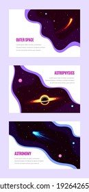 Set of Concept Banner Templates. Outer Space, Science, Astronomy and Astrophysich. Flat Style Vector Illustration