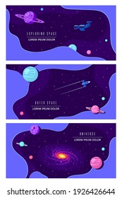 Set of Concept Banner Templates. Outer Space, Science, Astronomy and Astrophysich. Flat Style Vector Illustration