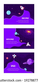 Set of Concept Banner Templates. Outer Space, Science, Astronomy and Astrophysich. Flat Style Vector Illustration