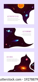 Set of Concept Banner Templates. Outer Space, Science, Astronomy and Astrophysich. Flat Style Vector Illustration