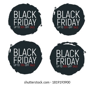 Juego de concepto banner y volante de evento de viernes negro, gran venta de la ilustración del vector de texto del aclaramiento. Diseñar la etiqueta de promoción de cierre de publicidad, día de compras de temporada.