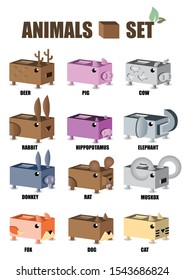 set of concept box cute animals design ; vector illustration