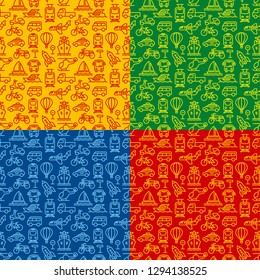 set of concept color seamless patterns of different transport, includes four patterns in a file