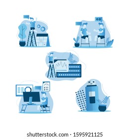 Set of concept creator, concept blogging, education, creative writing, content management for web page, banner, presentation, social media, documents.