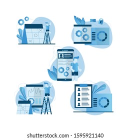 Set of concept creator, concept blogging, education, creative writing, content management for web page, banner, presentation, social media, documents.