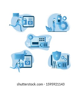 Set of concept creator, concept blogging, education, creative writing, content management for web page, banner, presentation, social media, documents.