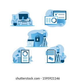 Set of concept creator, concept blogging, education, creative writing, content management for web page, banner, presentation, social media, documents.