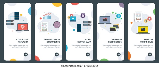 Set of concept flat design icons of computer, network, wireless, technology, connection. UX, UI vector template kit for web design, applications, mobile interface, infographics and print design.
