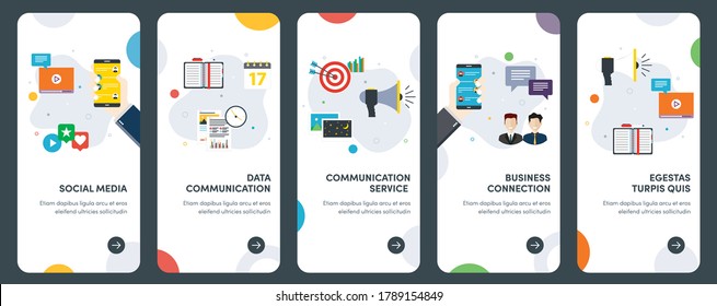 Set of concept flat design icons for social media, communication, connection, message.UX, UI vector template kit for web design, applications, mobile interface, infographics and print design.