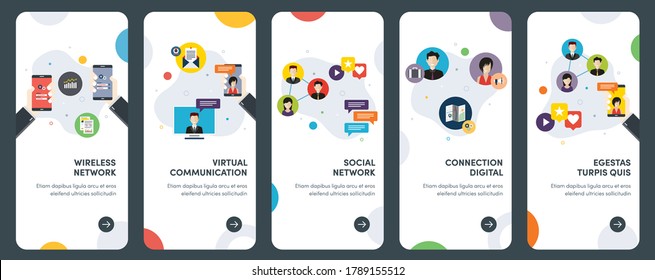 Set von Konzept flachen Design-Symbole für Kommunikation, Netzwerk, Verbindung, Wireless, Virtual. UX, UI Vektor Template Kit für Web Design, Anwendungen, mobile Schnittstelle, Infografiken und Print-Design.