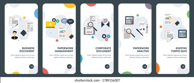 Set of concept flat design icons for analysis, document, chart, data, paperwork. UX, UI vector template kit for web design, applications, mobile interface, infographics and print design.