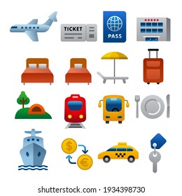 set of concept flat icons of travel, resort, cruise and transport