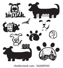 Set of concept hand drawn icons logo template with dogs . Vector illustration