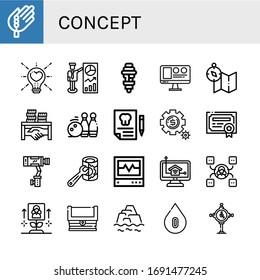 Set von Concept-Symbolen. Beads, Liebe, Ziel, Glühbirne, Webdesign, Karte, Korruption, Bowlingstifte, Zahnpanns, Zahnheilversicherung, Einstellung, Patent, Stabilizer, Server , Konzeptsymbole