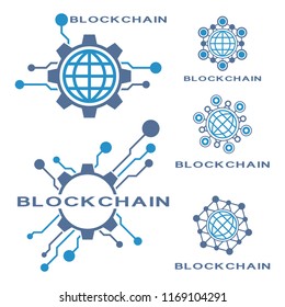 Set of concept logo template blockchain. Abstract crypto currency sign.