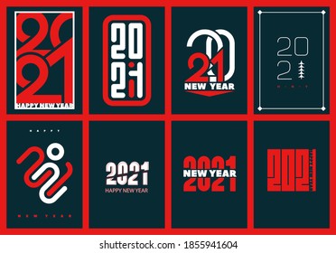 Establecer concepto minimalista moderno feliz cerca del año 2021 diseño creativo afiche, banner o tarjetas de felicitación