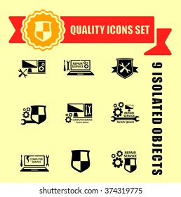 set of concept quality computer technology icons 