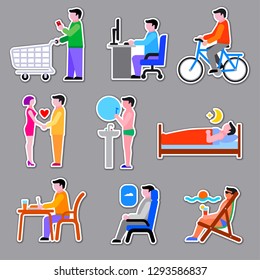 set of concept stickers of human men life