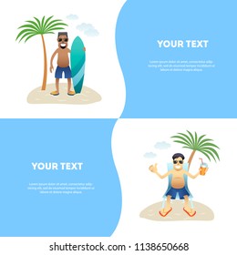 Set concept summer banner people on beach, flat design