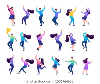 Set of concepts of celebrating people, dancing people, Bouncing, happy, enjoying.