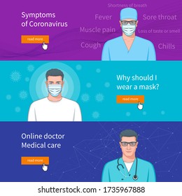Set of concepts on the theme of fighting the coronavirus epidemic. Realistic vector illustration