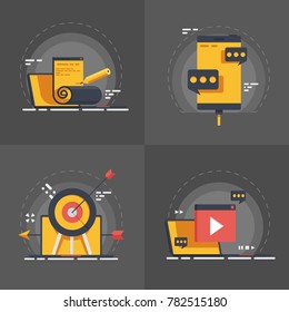 Set concepts of seo optimisation, web design, apps development and digital marketing. 
