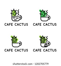 Set of conceptual icon logos with cup and cactus for the cafe. Vector illustration