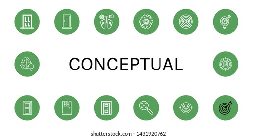 Set of conceptual icons such as Door, Brain, Dart, Target , conceptual