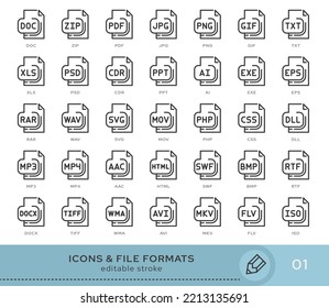 Set of conceptual icons. Vector icons in flat linear style for web sites, applications and other graphic resources. Set from the series - File Format. Editable stroke icon.