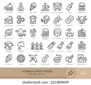 Set of conceptual icons. Vector icons in flat linear style for web sites, applications and other graphic resources. Set from the series - Fast food. Editable stroke icon.