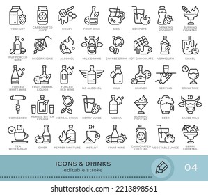 Set of conceptual icons. Vector icons in flat linear style for web sites, applications and other graphic resources. Set from the series - Drinks. Editable stroke icon.