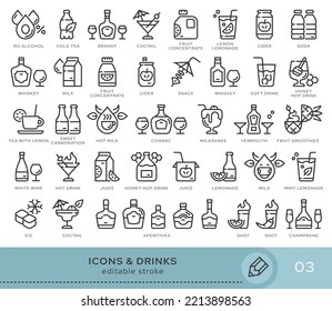 Set of conceptual icons. Vector icons in flat linear style for web sites, applications and other graphic resources. Set from the series - Drinks. Editable stroke icon.