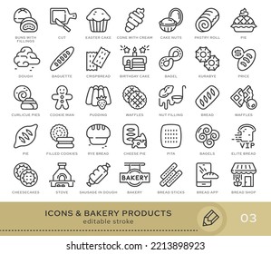 Set of conceptual icons. Vector icons in flat linear style for web sites, applications and other graphic resources. Set from the series - Bakery products. Editable stroke icon.