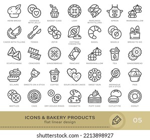 Set of conceptual icons. Vector icons in flat linear style for web sites, applications and other graphic resources. Set from the series - Bakery products. Editable stroke icon.