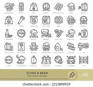 Set of conceptual icons. Vector icons in flat linear style for web sites, applications and other graphic resources. Set from the series - Beer. Editable stroke icon.