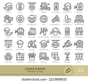 Set of conceptual icons. Vector icons in flat linear style for web sites, applications and other graphic resources. Set from the series - Beer. Editable stroke icon.