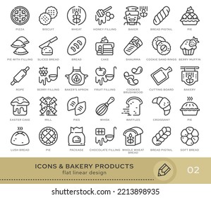 Set of conceptual icons. Vector icons in flat linear style for web sites, applications and other graphic resources. Set from the series - Bakery products. Editable stroke icon.