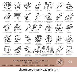 Set of conceptual icons. Vector icons in flat linear style for web sites, applications and other graphic resources. Set from the series - Barbecue and Grill. Editable stroke icon.