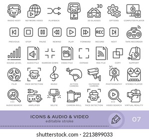 Set of conceptual icons. Vector icons in flat linear style for web sites, applications and other graphic resources. Set from the series - Audio and Video. Editable stroke icon.