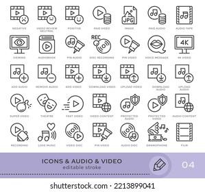 Set of conceptual icons. Vector icons in flat linear style for web sites, applications and other graphic resources. Set from the series - Audio and Video. Editable stroke icon.
