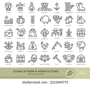 Set of conceptual icons. Vector icons in flat linear style for web sites, applications and other graphic resources. Set from the series - Farm and Agriculture. Editable stroke icon.