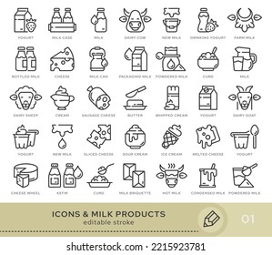 Set of conceptual icons. Vector icons in flat linear style for web sites, applications and other graphic resources. Set from the series - Dairy products . Editable stroke icon.