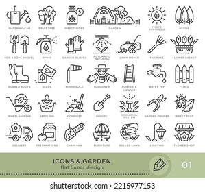 Conjunto de iconos conceptuales. Iconos vectoriales en estilo lineal plano para sitios web, aplicaciones y otros recursos gráficos. Separada de la serie - Garden. Icono de trazo editable.