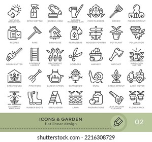 Set of conceptual icons. Vector icons in flat linear style for web sites, applications and other graphic resources. Set from the series - Garden. Editable stroke icon.